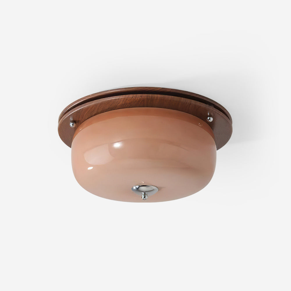 Walnut Brown Glass Flush Mount Ceiling Light Modern Minimalist