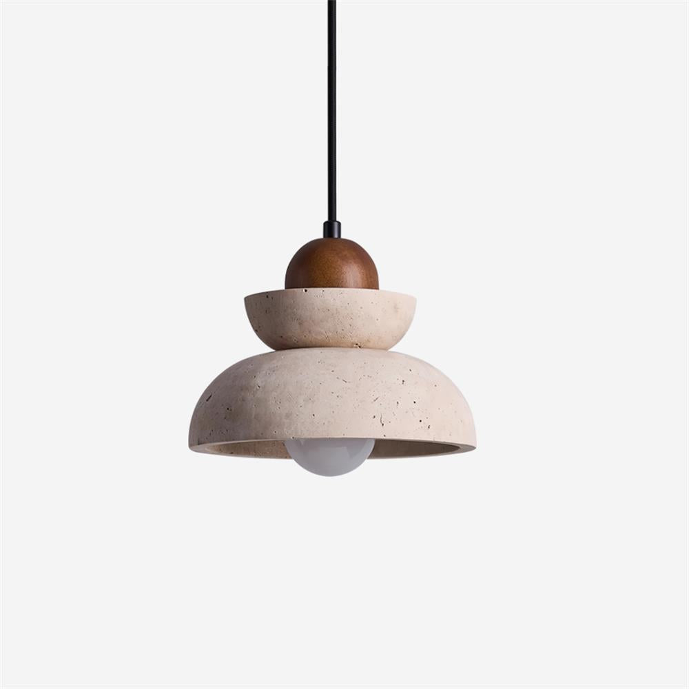 Lampe Pendante Travertin Beige et Bois Éclairage Chaleureux