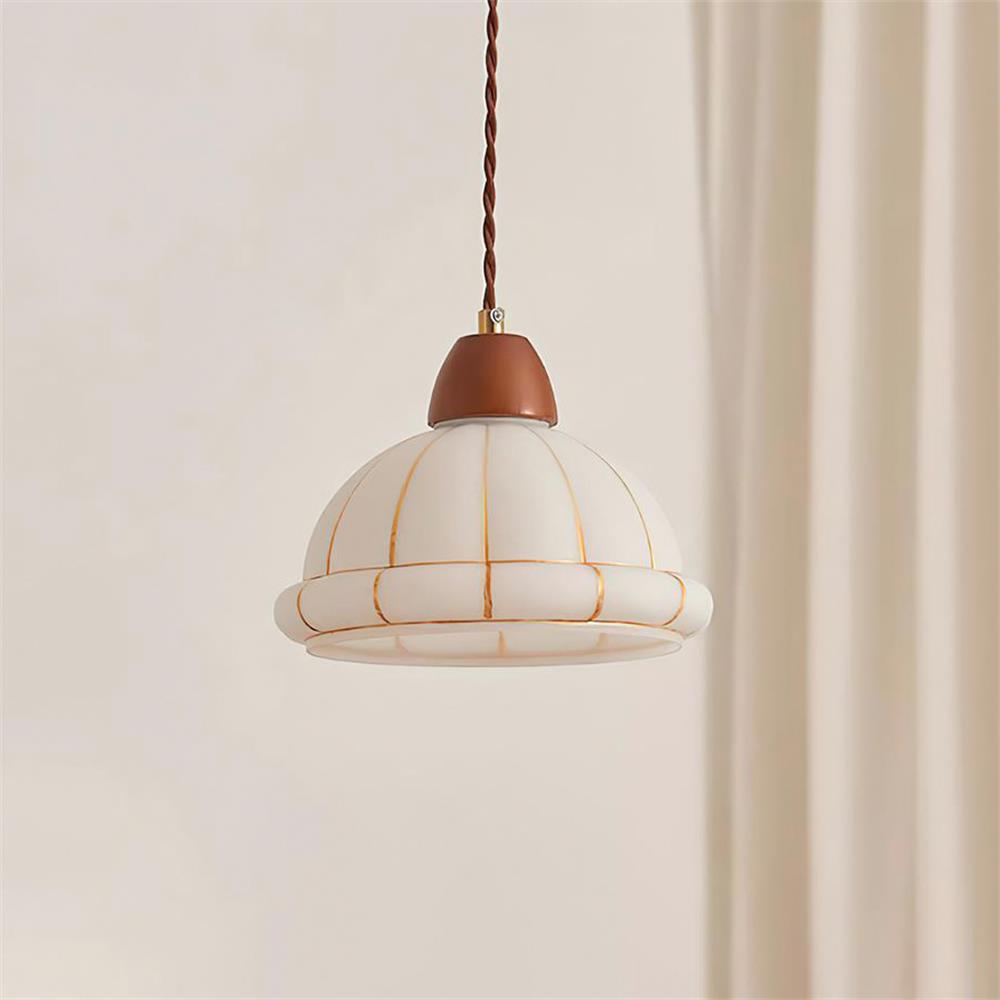 Pendant Lamp Minimalist Glass Dome With Walnut Wood Accent
