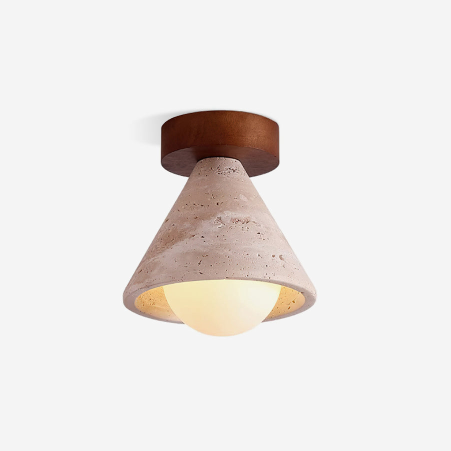 Travertine Flush Mount Ceiling Light With Wooden Canopy And G9 Socket