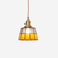 Brass Pendant Lamp With Vintage Stained Glass Shade
