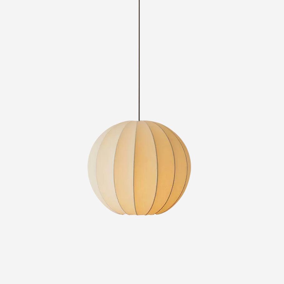 White Silk Ribbed Globe Pendant Light for Ambient Dining