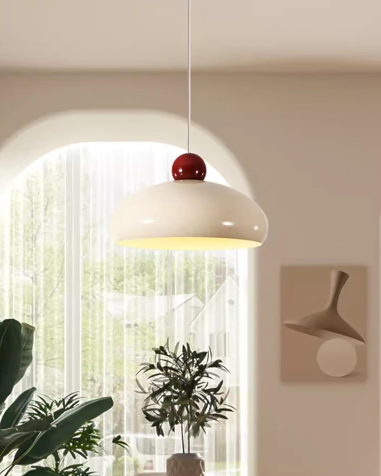 Elegant Dome Pendant Light in White and Red