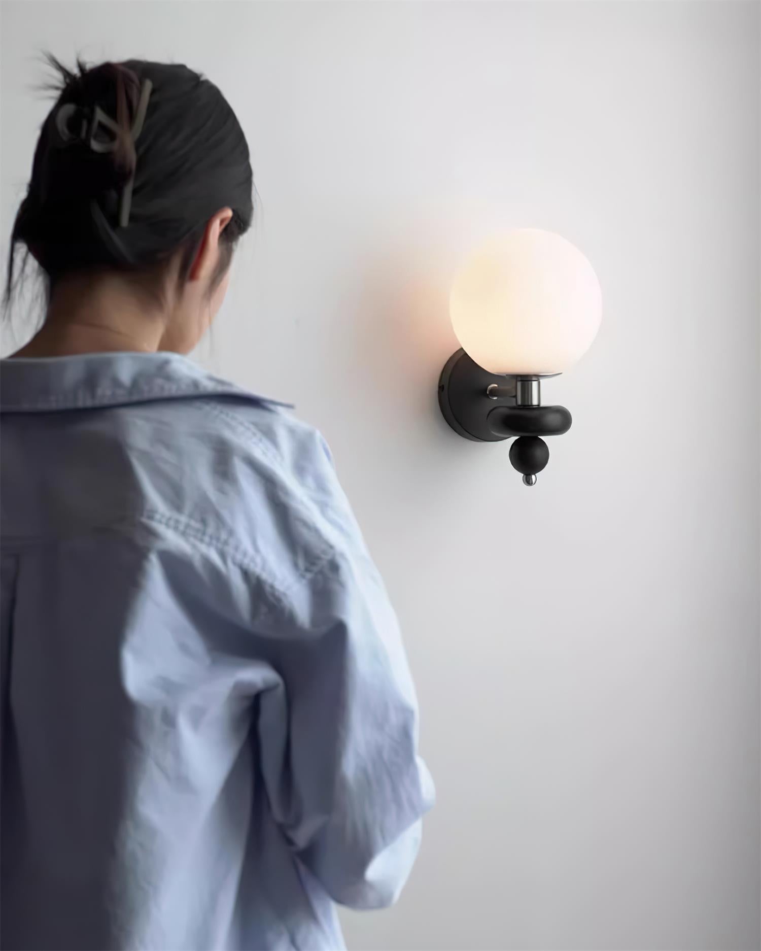 Damp Rated Globe Wall Light With Wood Body And Glass Accent