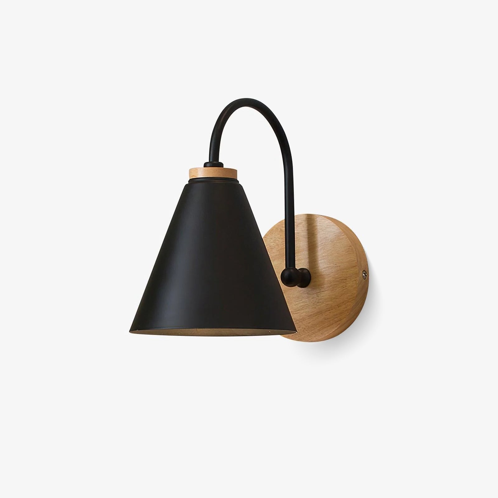 Nordic Wood Wall Light With Handcrafted Iron Cone Shade