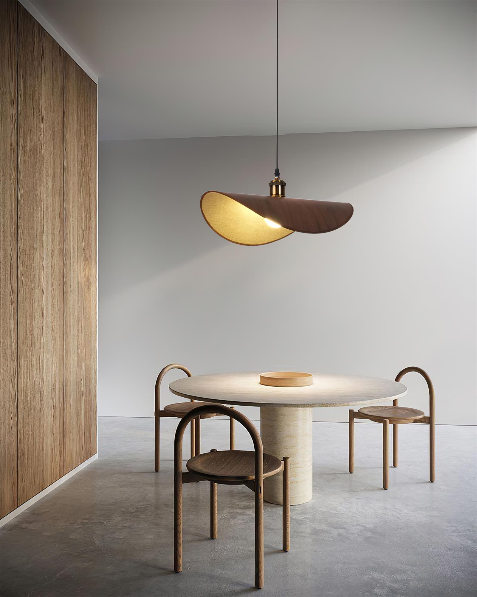 Wood Pendant Light With Linen Shade For Warm Glow