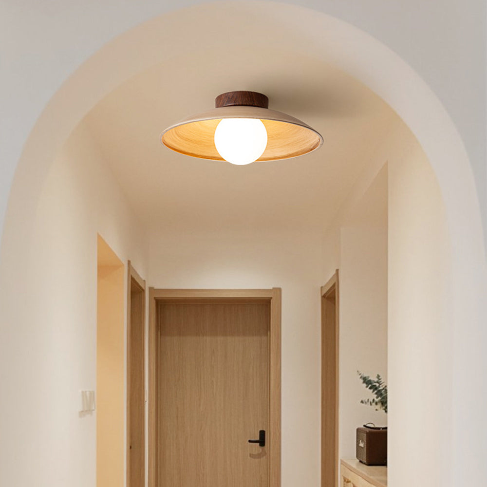 Vintage Dimmable Flush Mount Ceiling Light Wood Metal Glass