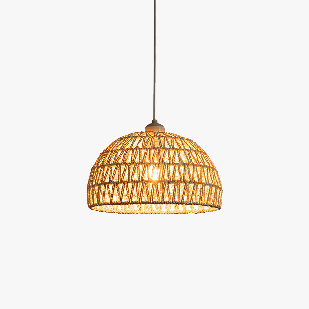 Boho LED Pendant Light With Wood Rattan Warm Glow