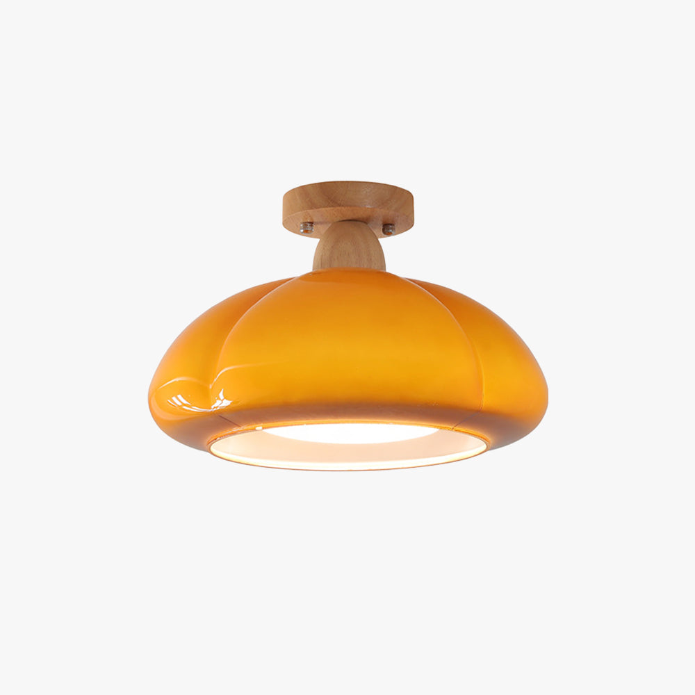 Serene Glass And Wood LED Flush Mount Ceiling Light For Living Room