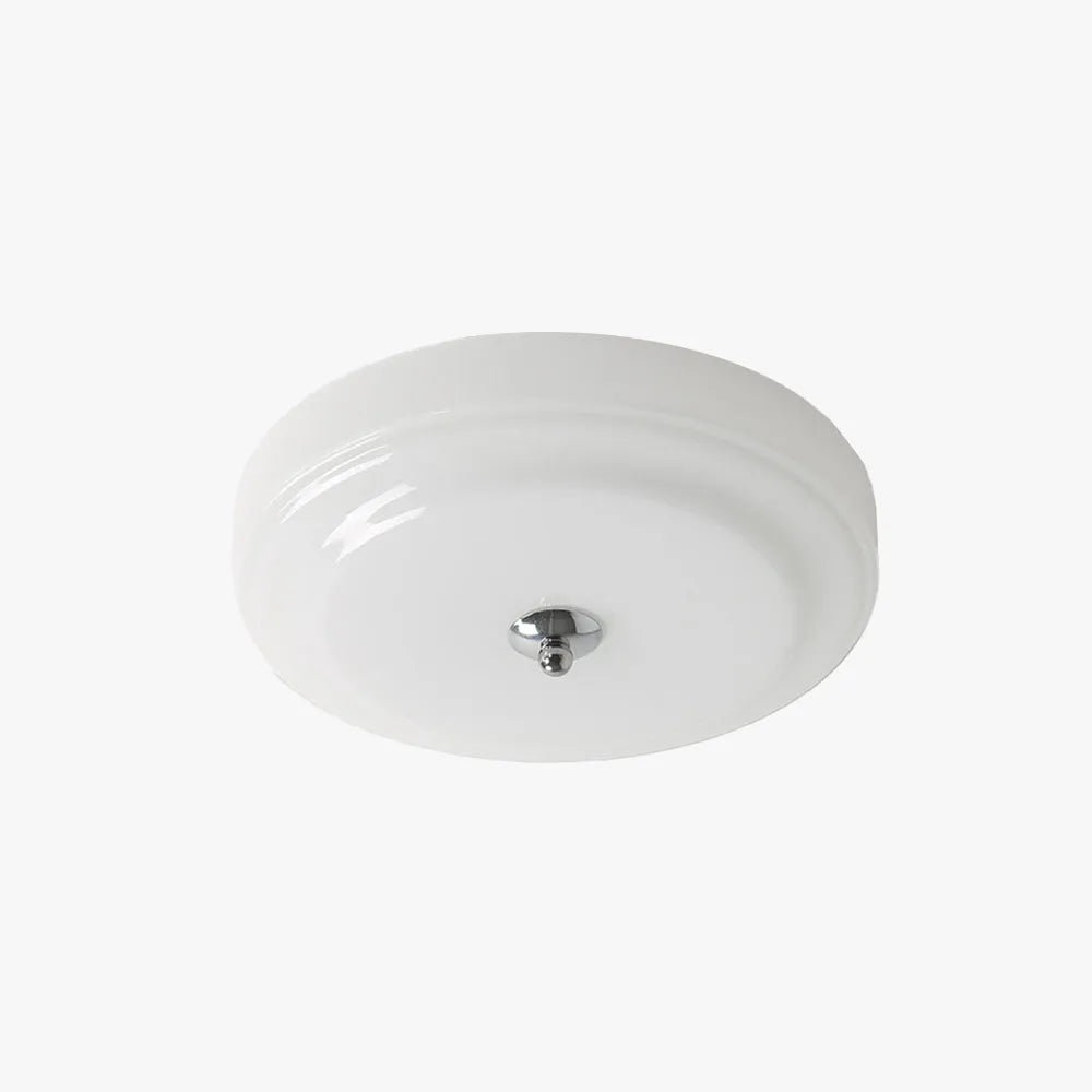 White Glass and Metal Flush Mount Ceiling Light for Living Room