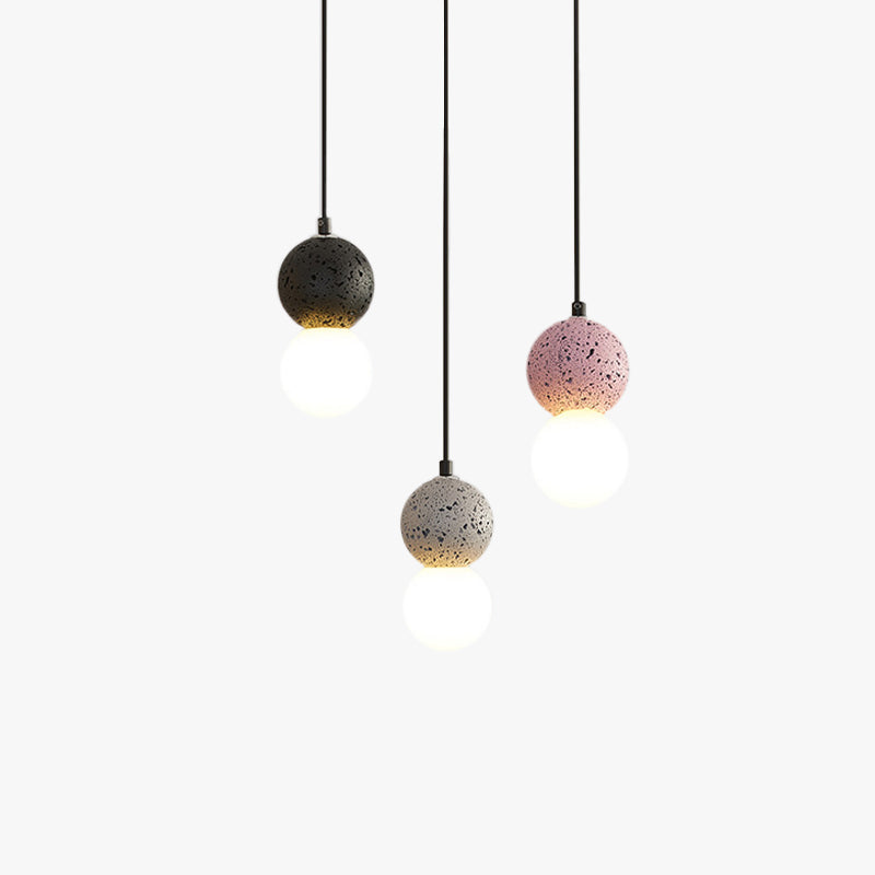 Double Orb Travertine Pendant Light With Warm Glow