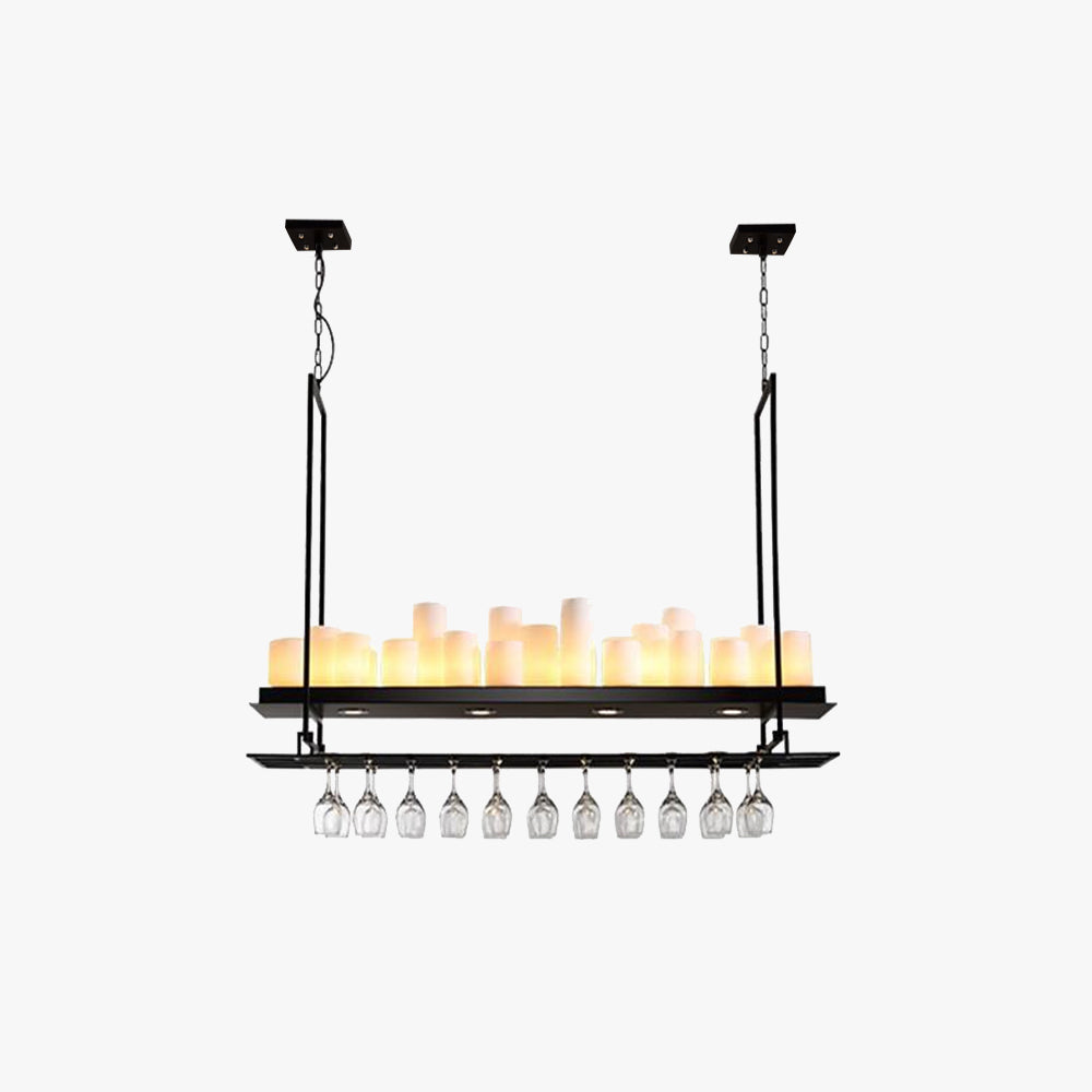 Black Candle Chandelier With Wine Glass Holder For Kitchen Island