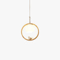 Oak Wood Pendant Light With Milky Glass Shade