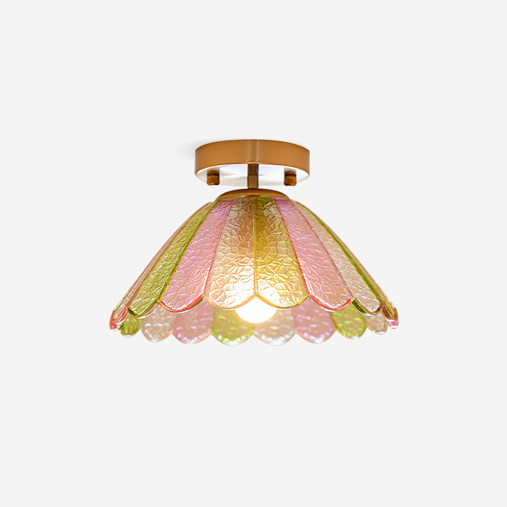 Colorful Petal Glass Shade Ceiling Light With Gold Canopy