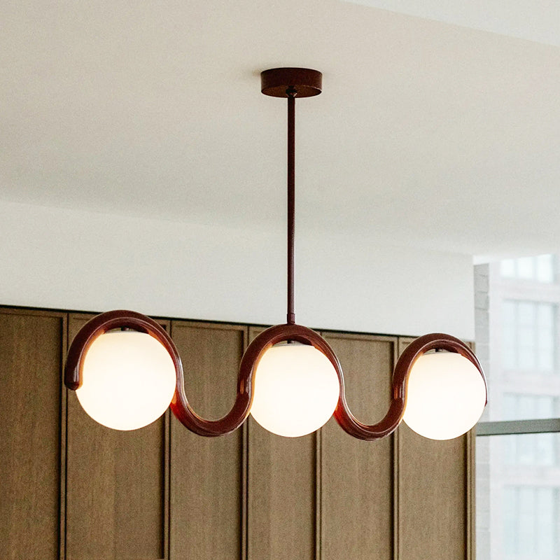 Red And Silver Linear Chandelier Inspired By Art Nouveau