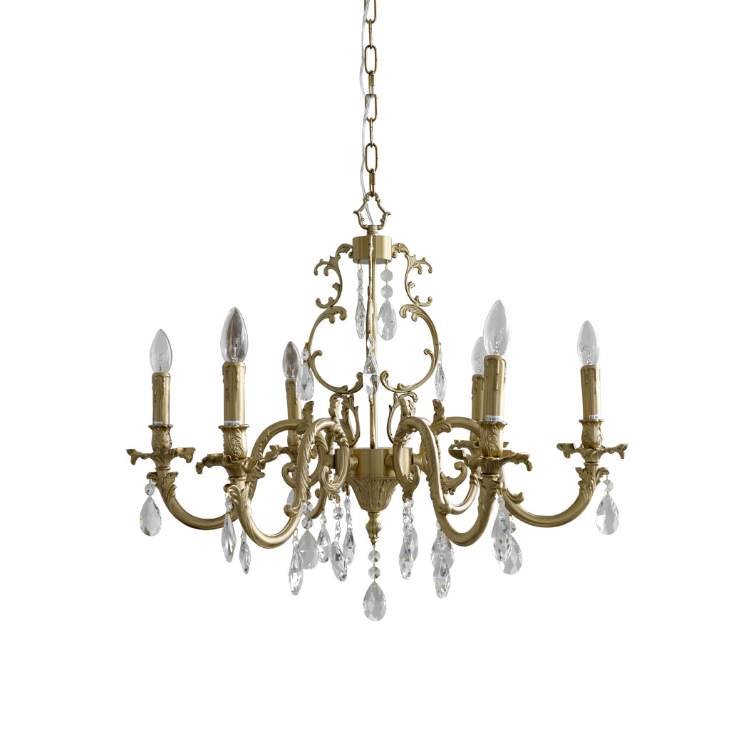 Vintage Brass Crystal Chandelier With Candle Arm Lighting