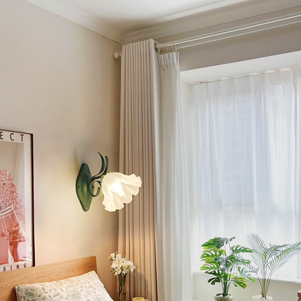 Floral Glass Wall Lamp With Metal Finish For Bedroom And Living Room
