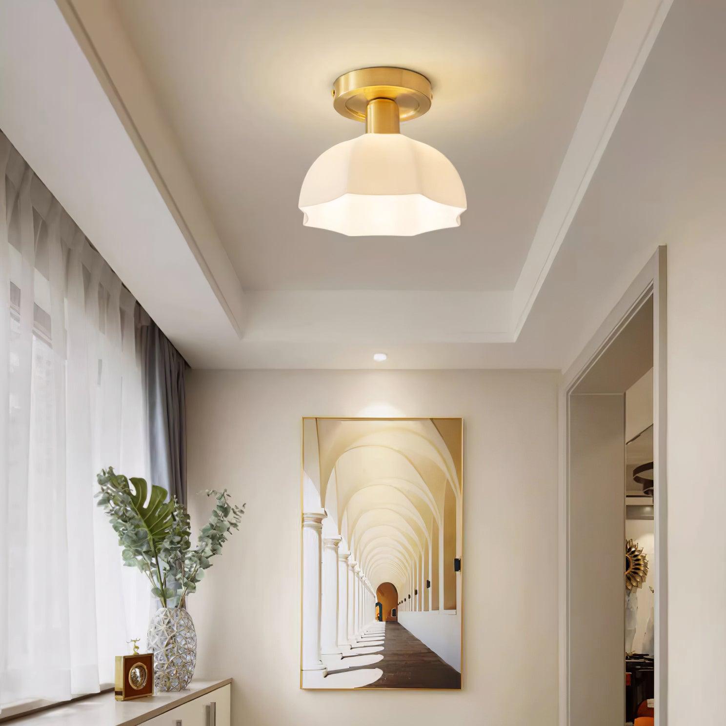 Brass Canopy Opal Glass Flush Mount Ceiling Light