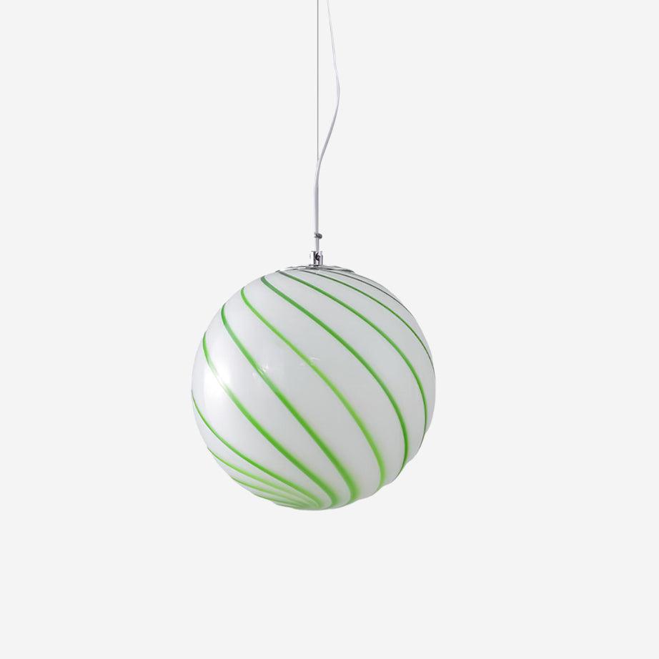 Glass Globe Pendant Light With Green Swirl Stripes Glow