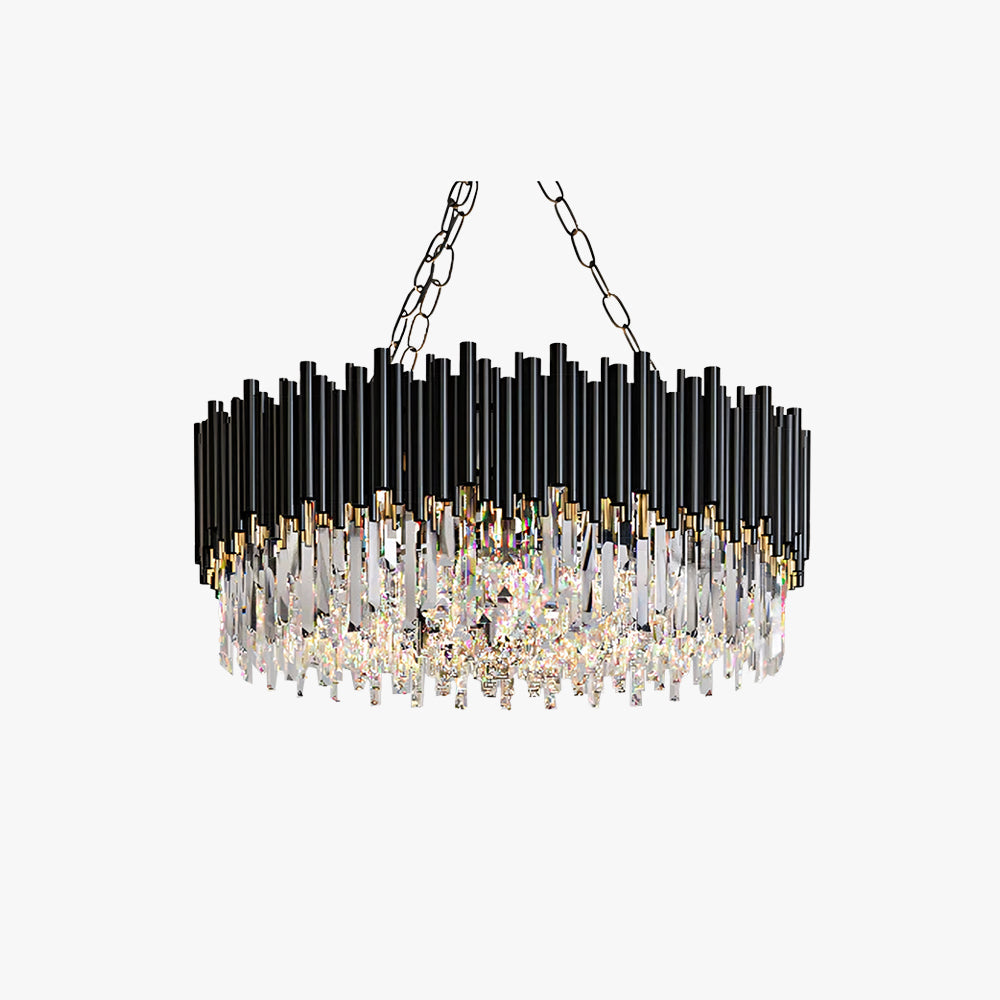 Noir Cylindrical Crystal Metal Chandelier For Living Room