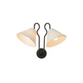 Double Cone Wall Lamp With White Fabric Shades And Black Frame