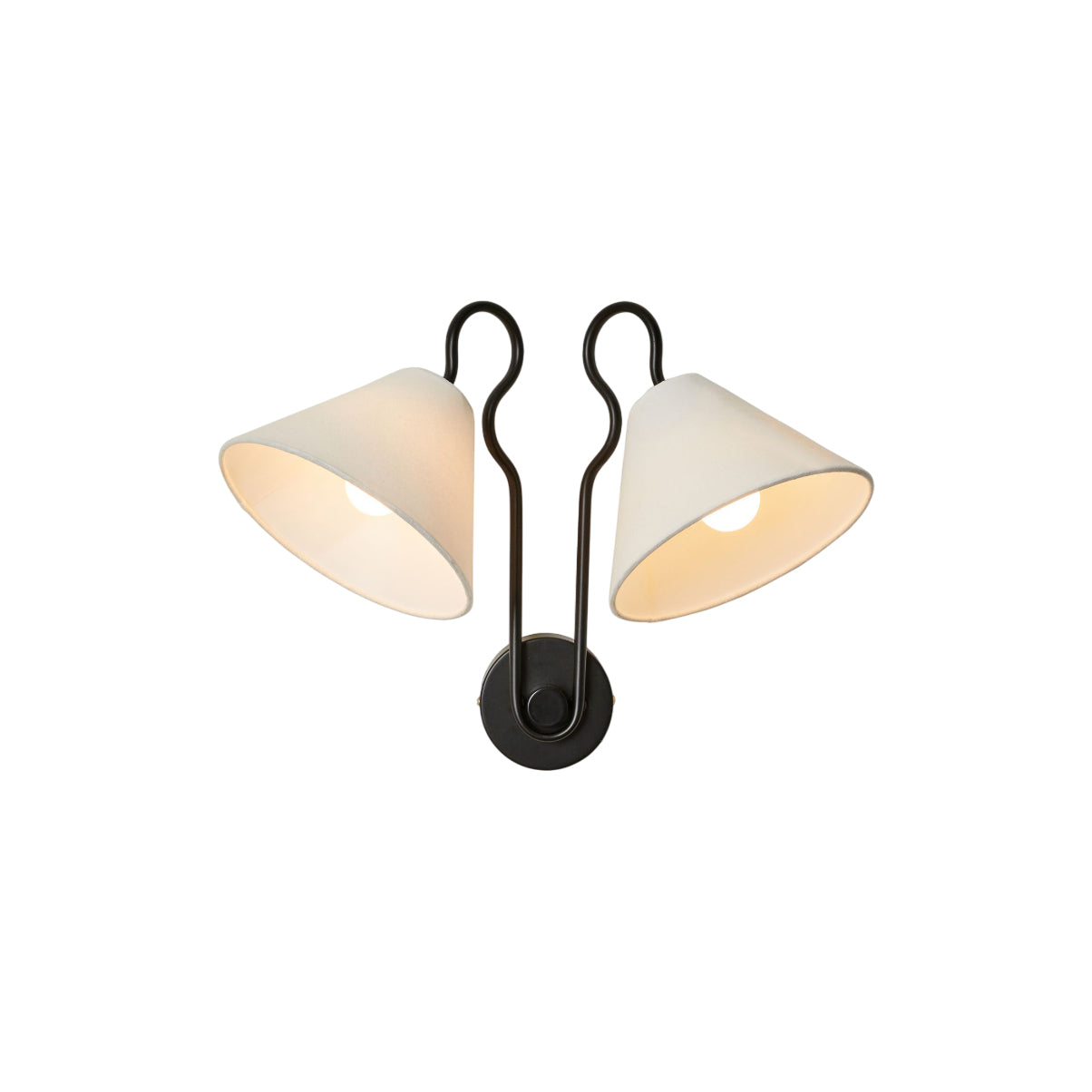 Double Cone Wall Lamp With White Fabric Shades And Black Frame