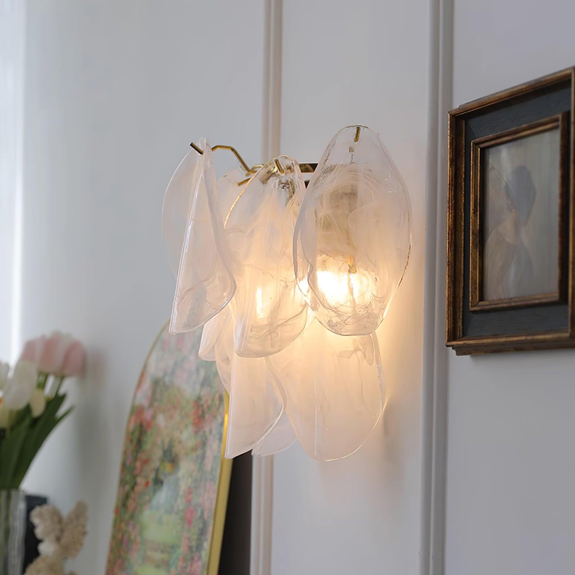 Petal Glass Gold Wall Light With E14 Socket Damp Rated