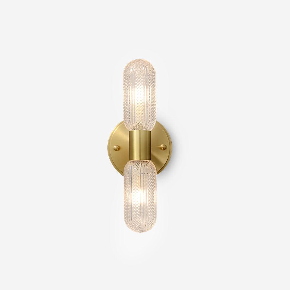 Brass Textured Glass Twin Light Wall Sconce Damp Rated
