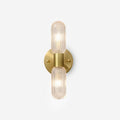 Brass Textured Glass Twin Light Wall Sconce Damp Rated