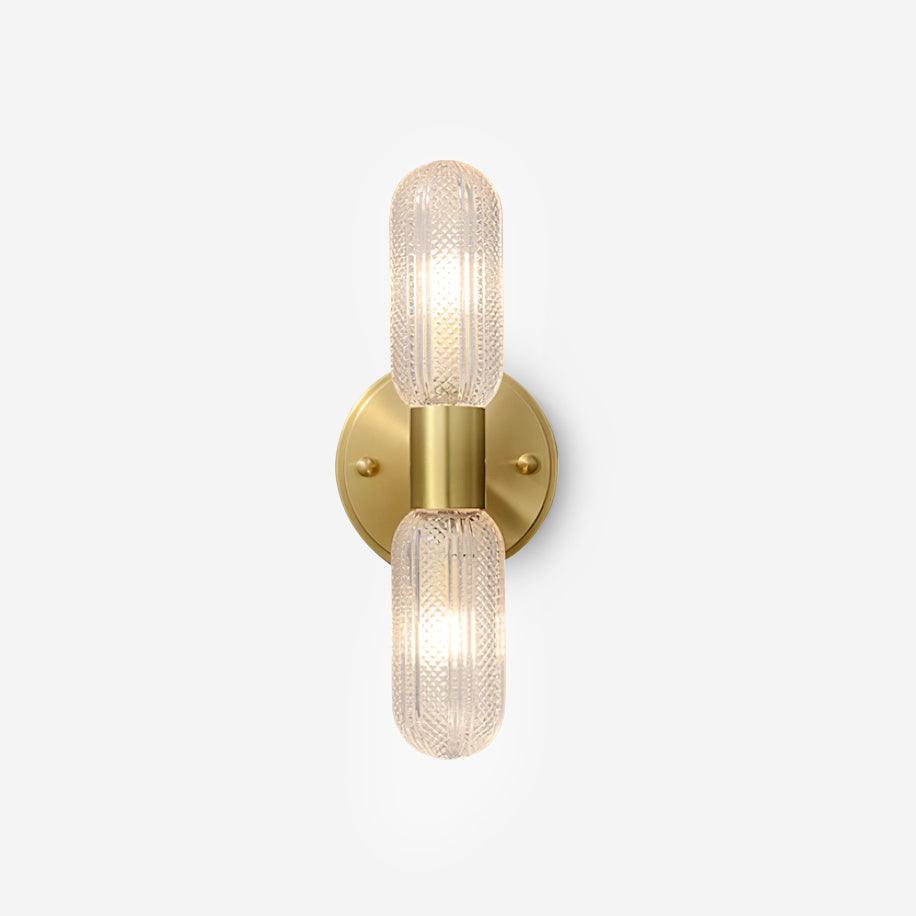 Brass Textured Glass Twin Light Wall Sconce Damp Rated