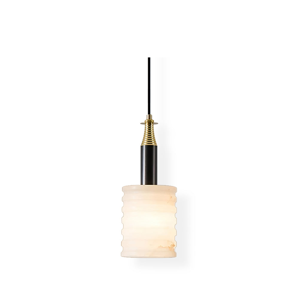 Alabaster Pendant Lamp With Grooved Cylinder Soft Glow