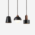 Geometric Travertine Pendant Lights With Warm Wood Accents
