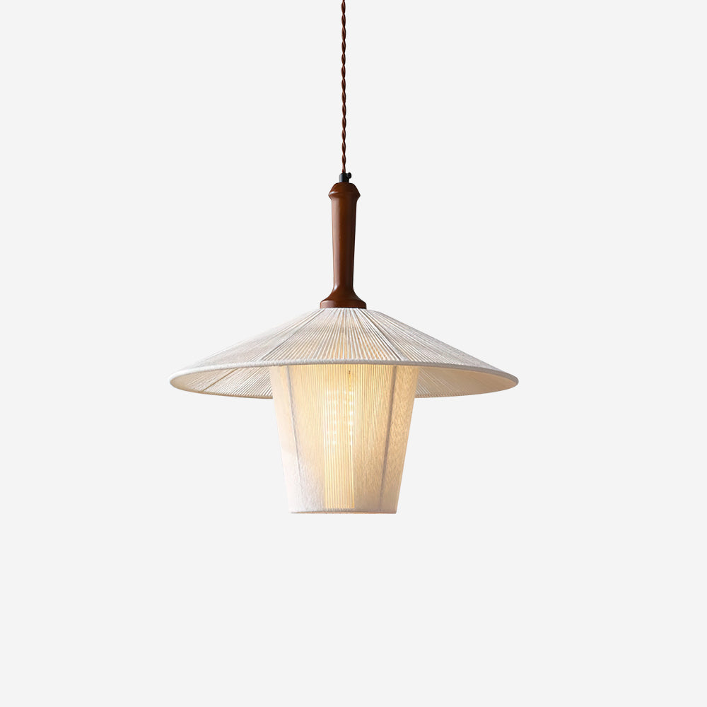 Warm Glow Hemp Rope Pendant Lamp With Walnut Wood Finish