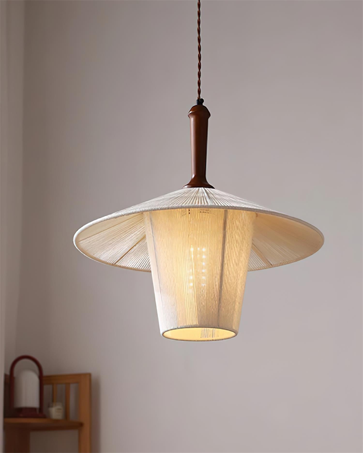 Warm Glow Hemp Rope Pendant Lamp With Walnut Wood Finish