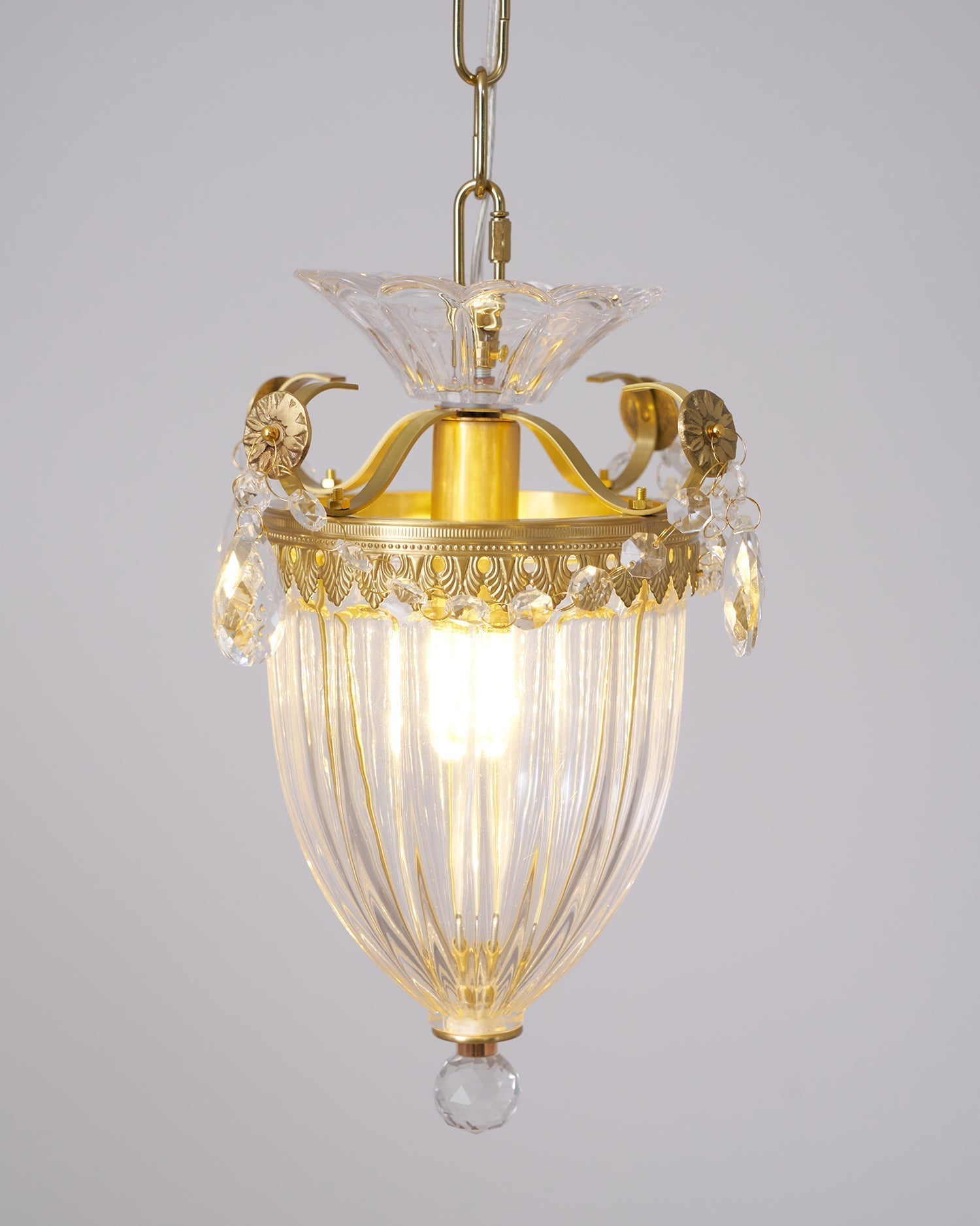 Brass Crystal Pendant Light With Adjustable Height