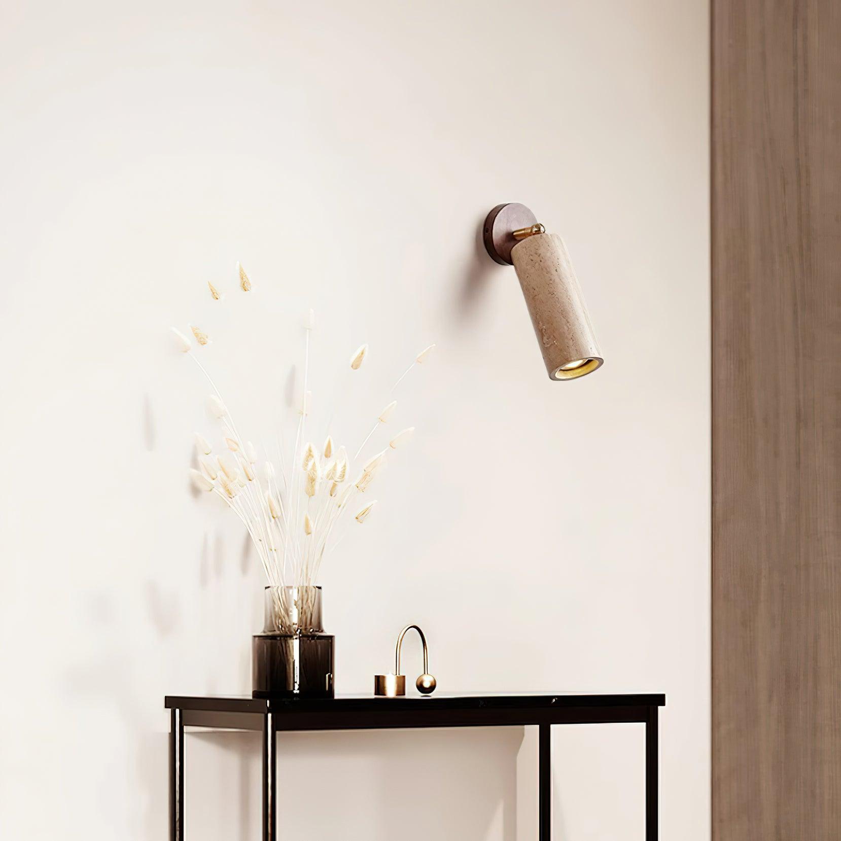 Adjustable Travertine Wall Light With Wood And Metal Details