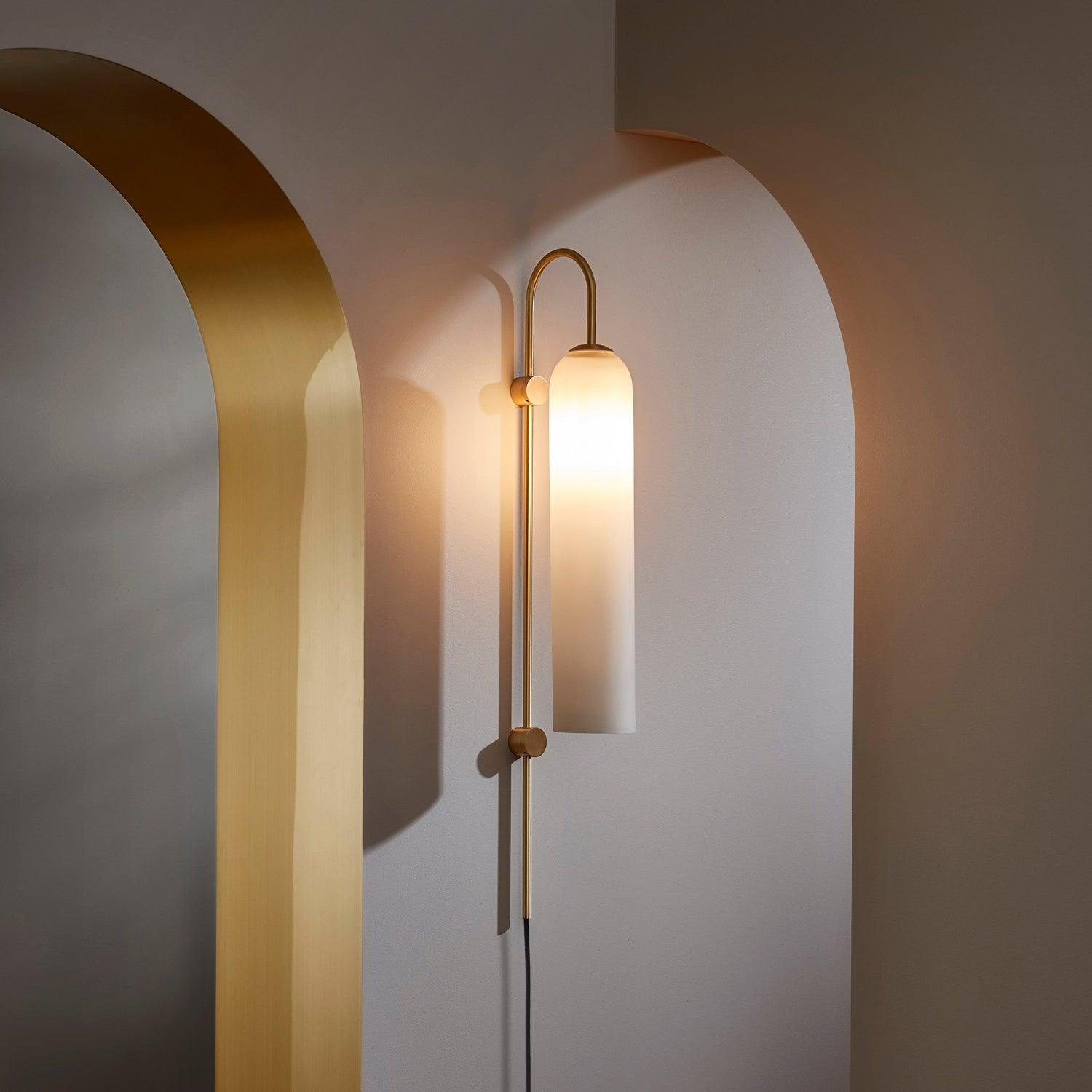 Aurora Mouth Blown Glass Wall Light With Tall Cylindrical Shade
