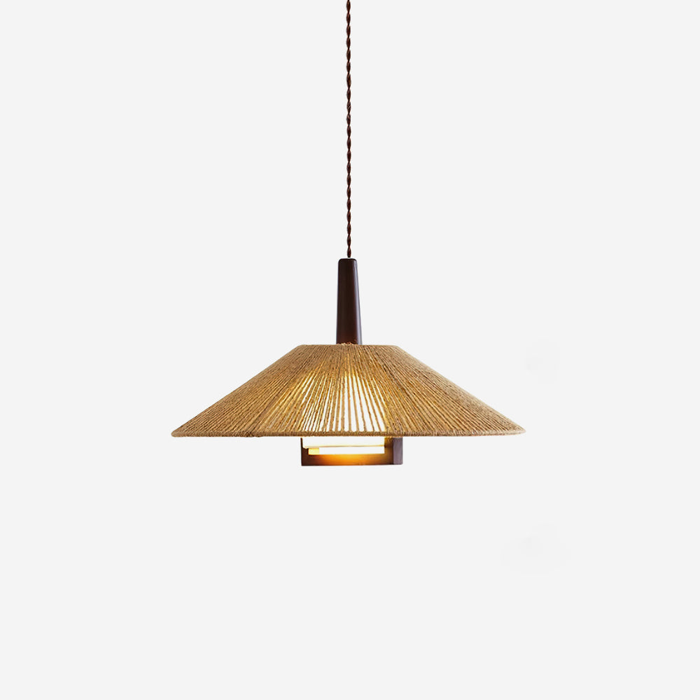 Ambient Glow Rattan Cone Pendant Light With Hemp Shade