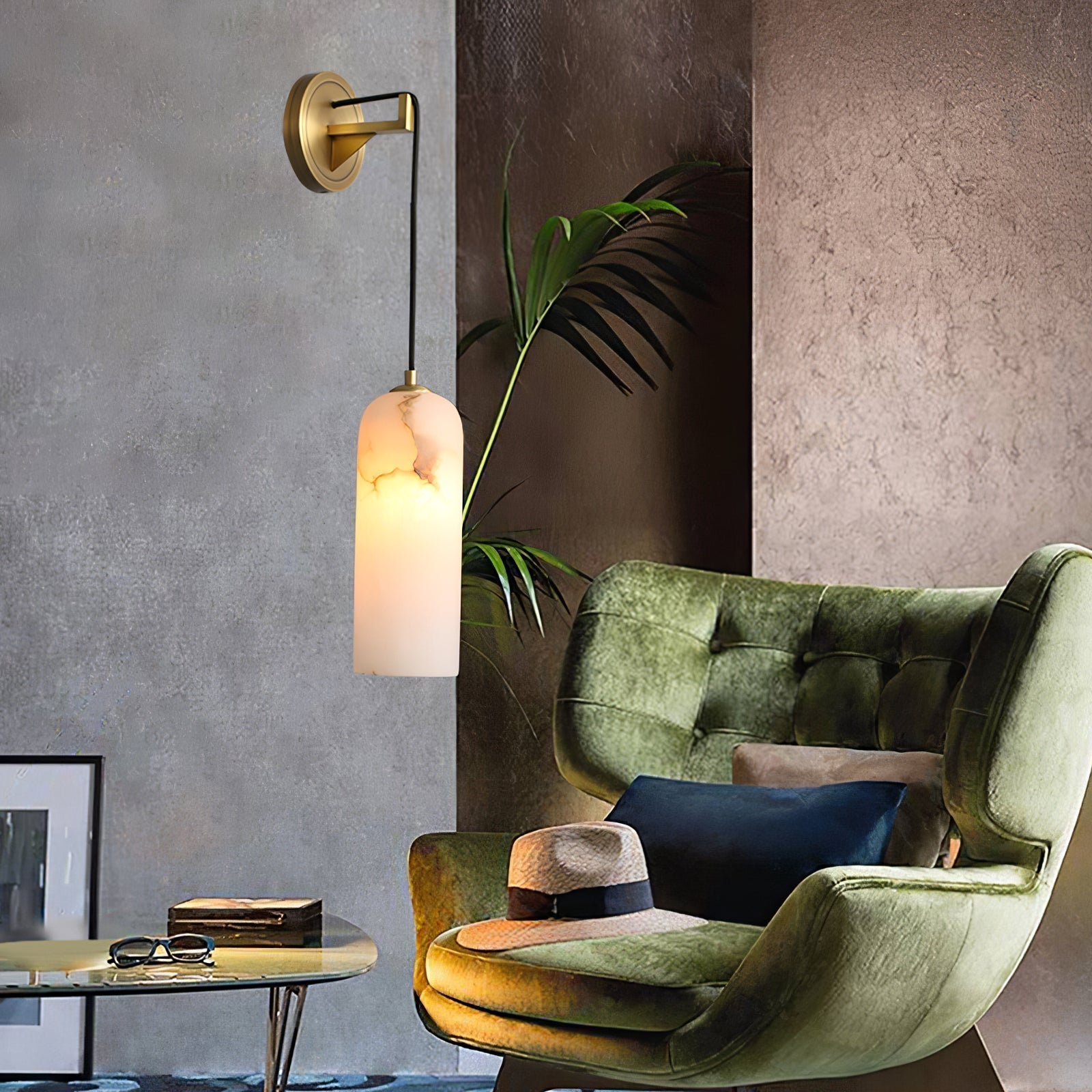 Alabaster Brass Pendant Wall Light With Gentle Glow