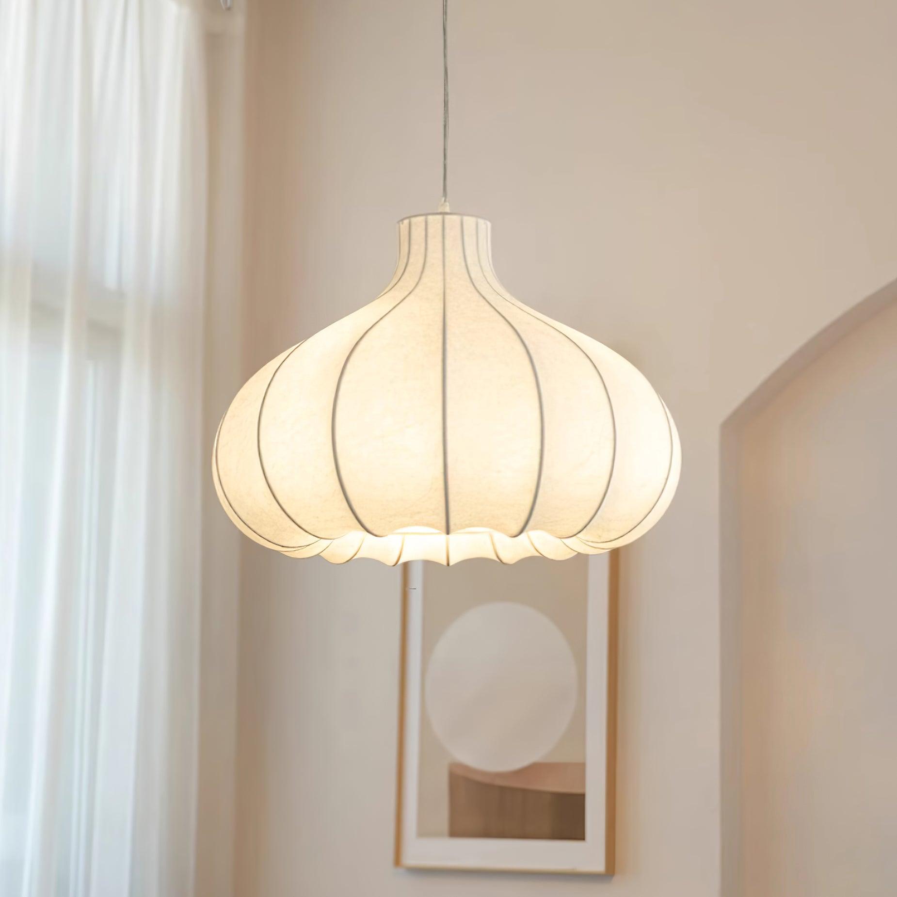 Elegant Pendant Light With Silk Pleated White Shade