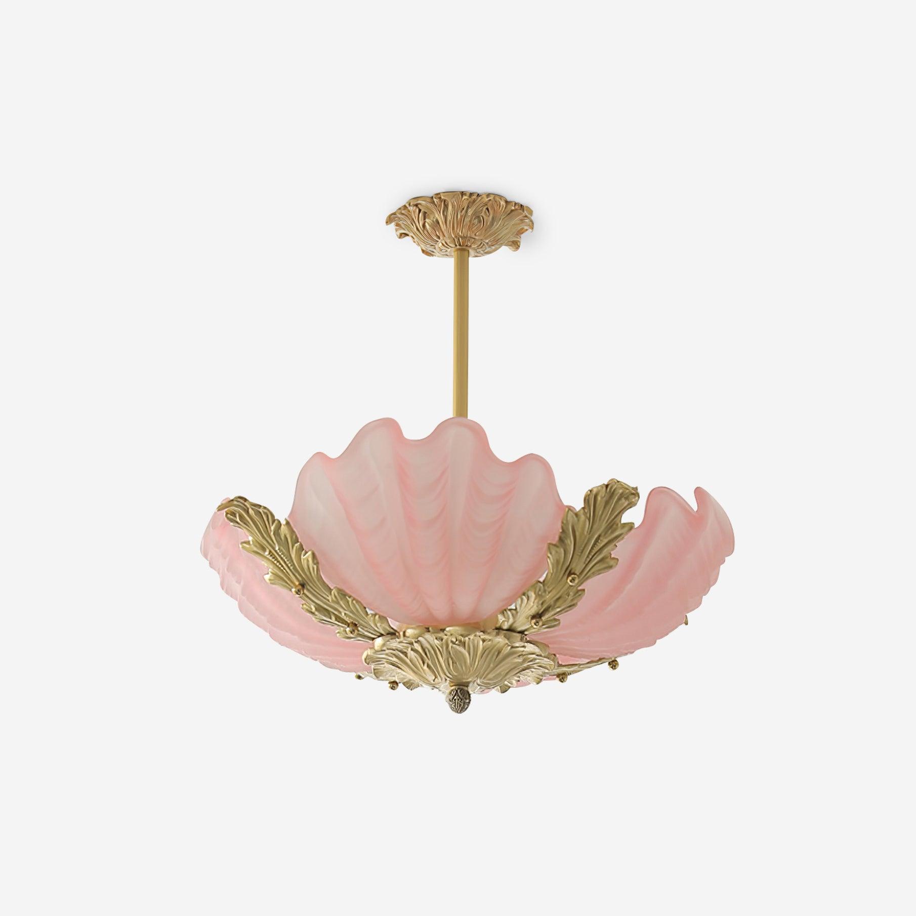 Pendant Lamp Pink Murano Glass Shell With Brass Baroque
