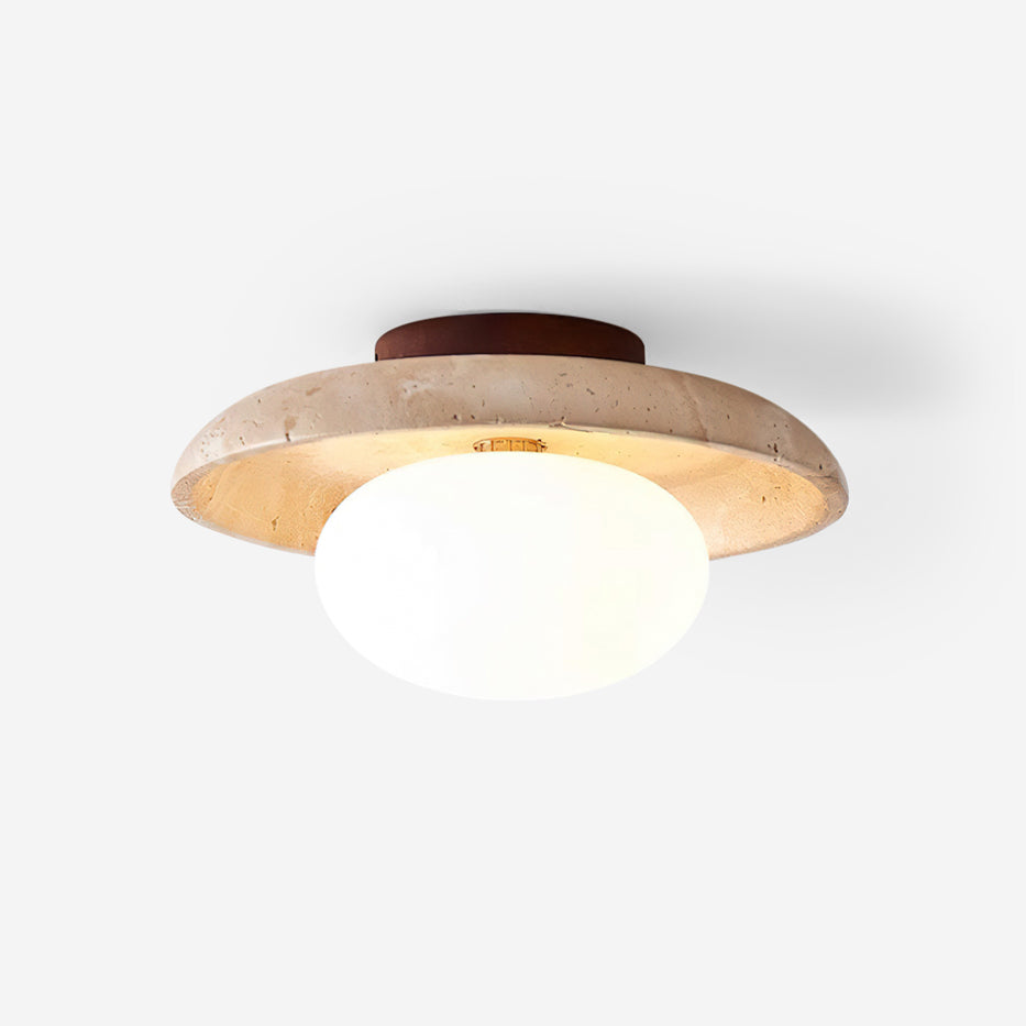 Travertine Ceiling Light With Wood Canopy G9 Socket Damp Rated