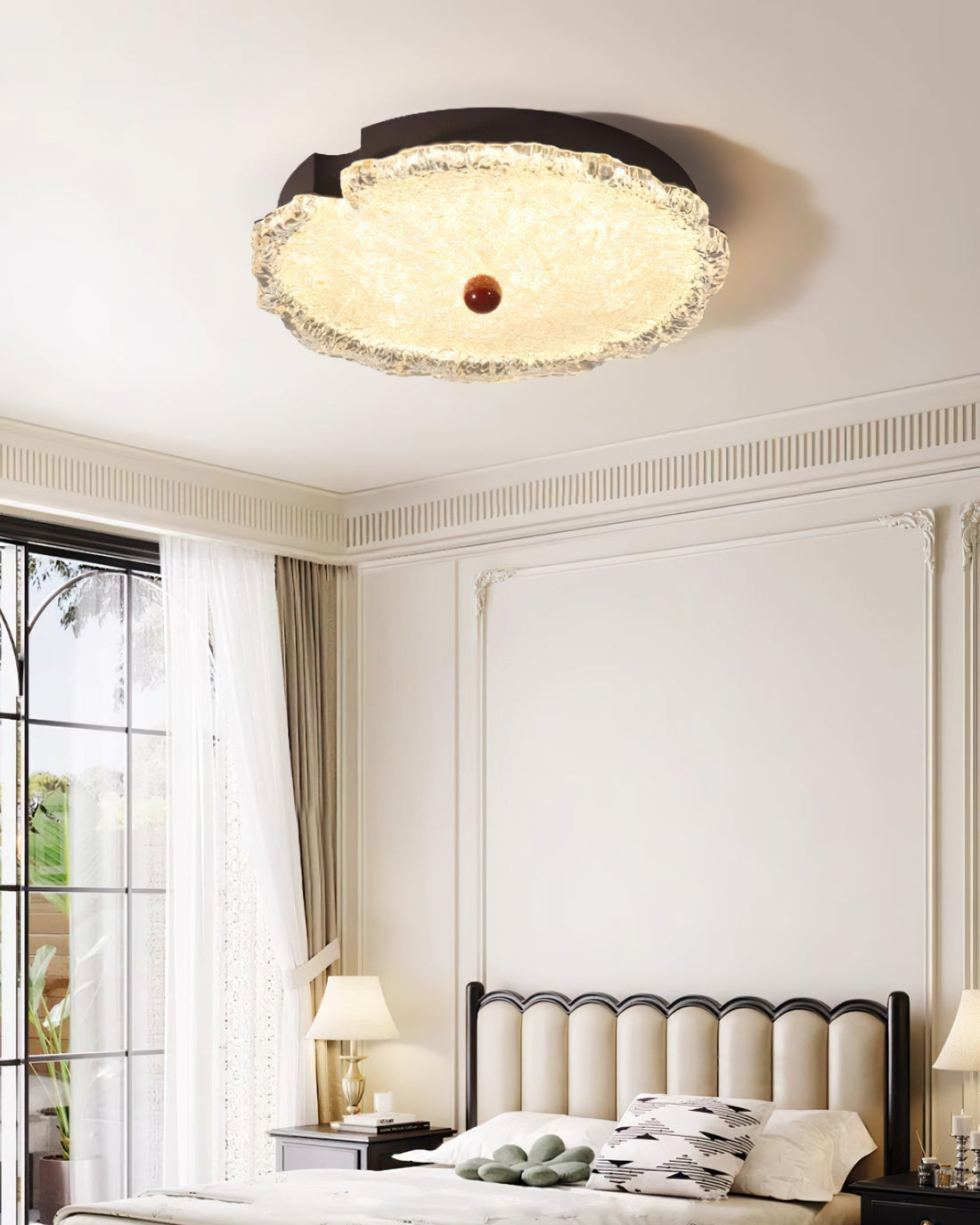 Aurora Textured Glass Ceiling Light With Integrated LED 50cm – Oak & Halo