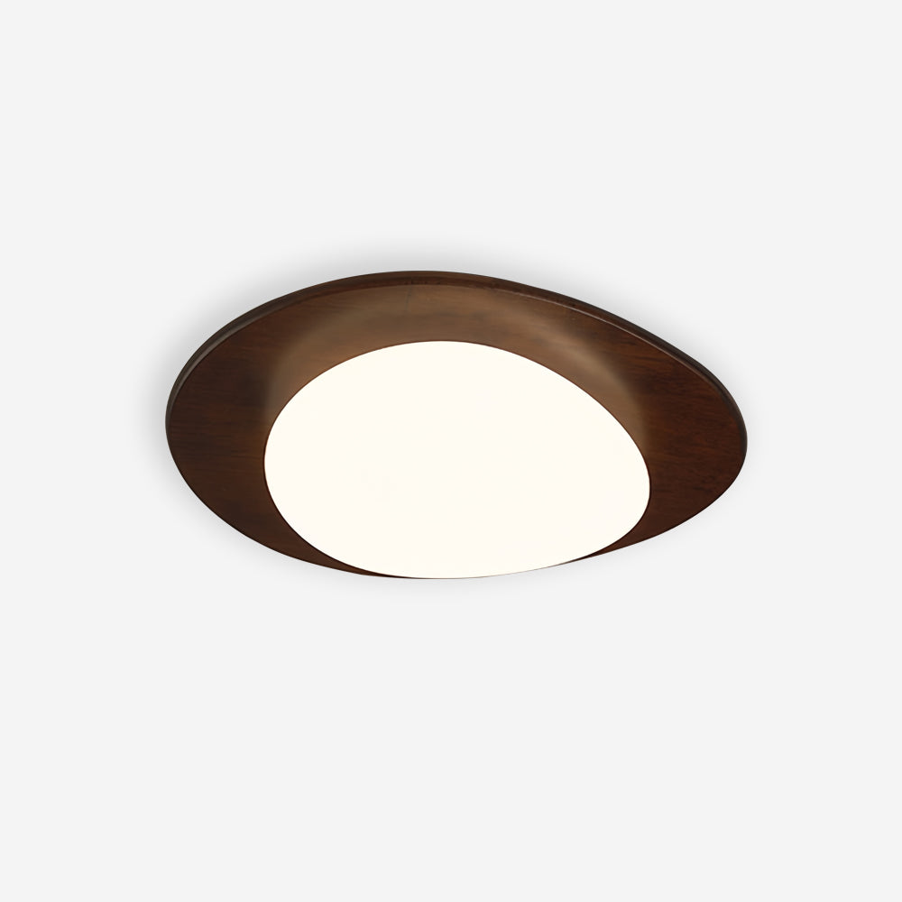 Walnut Wood Ceiling Light With White Oval Shade Integrated LED