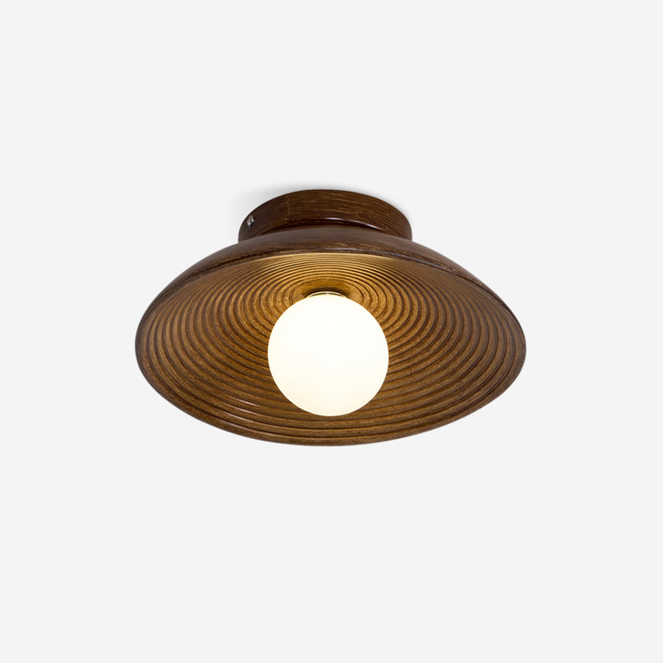 Round Wooden Flush Mount Ceiling Light With Globe E27 Dimmable