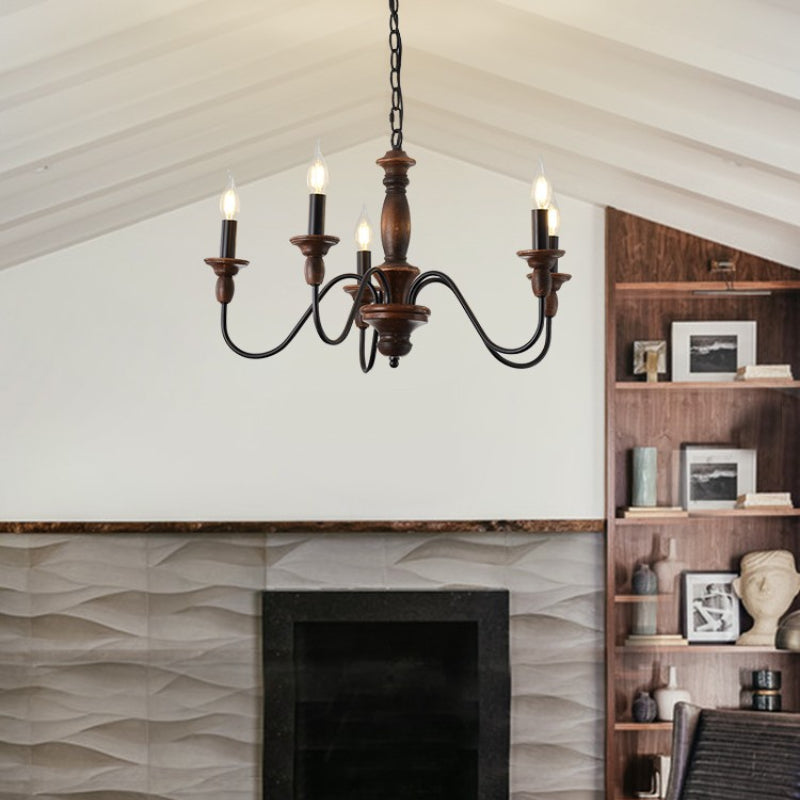 Suspension LED Industrielle Bois Brun Métal Pour Salon Éclairage Moderne