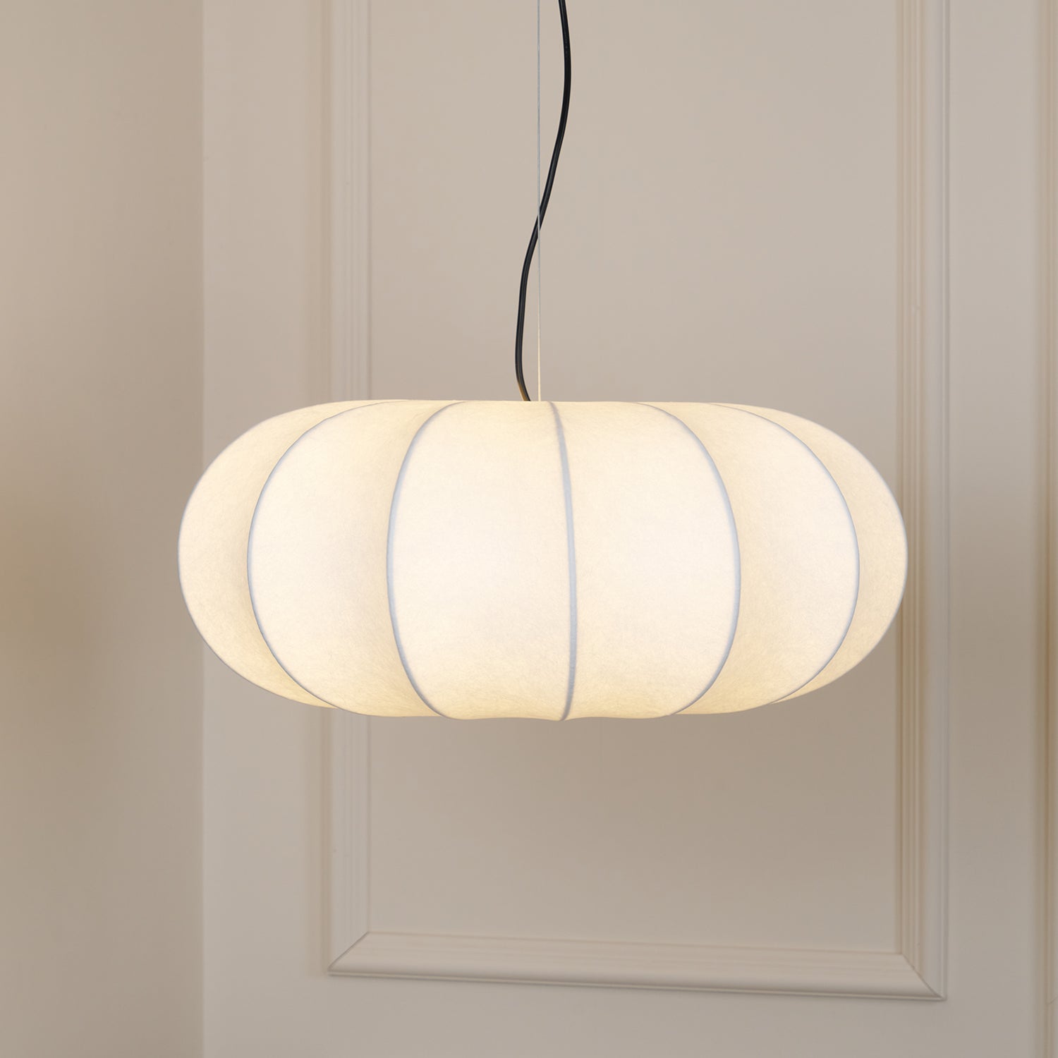 Beige Linen Pumpkin Pendant Light With Soft Glow