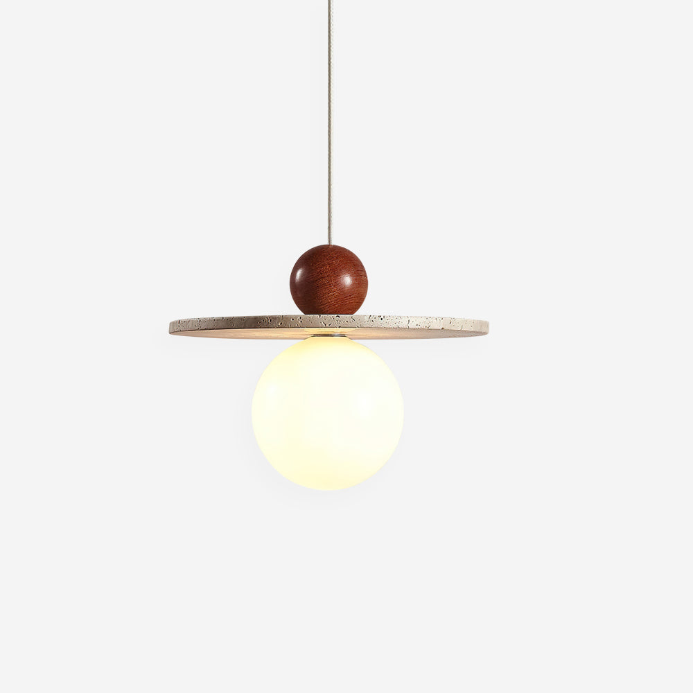 Marcio Travertine Pendant Light With Wooden Sphere Warm Glow