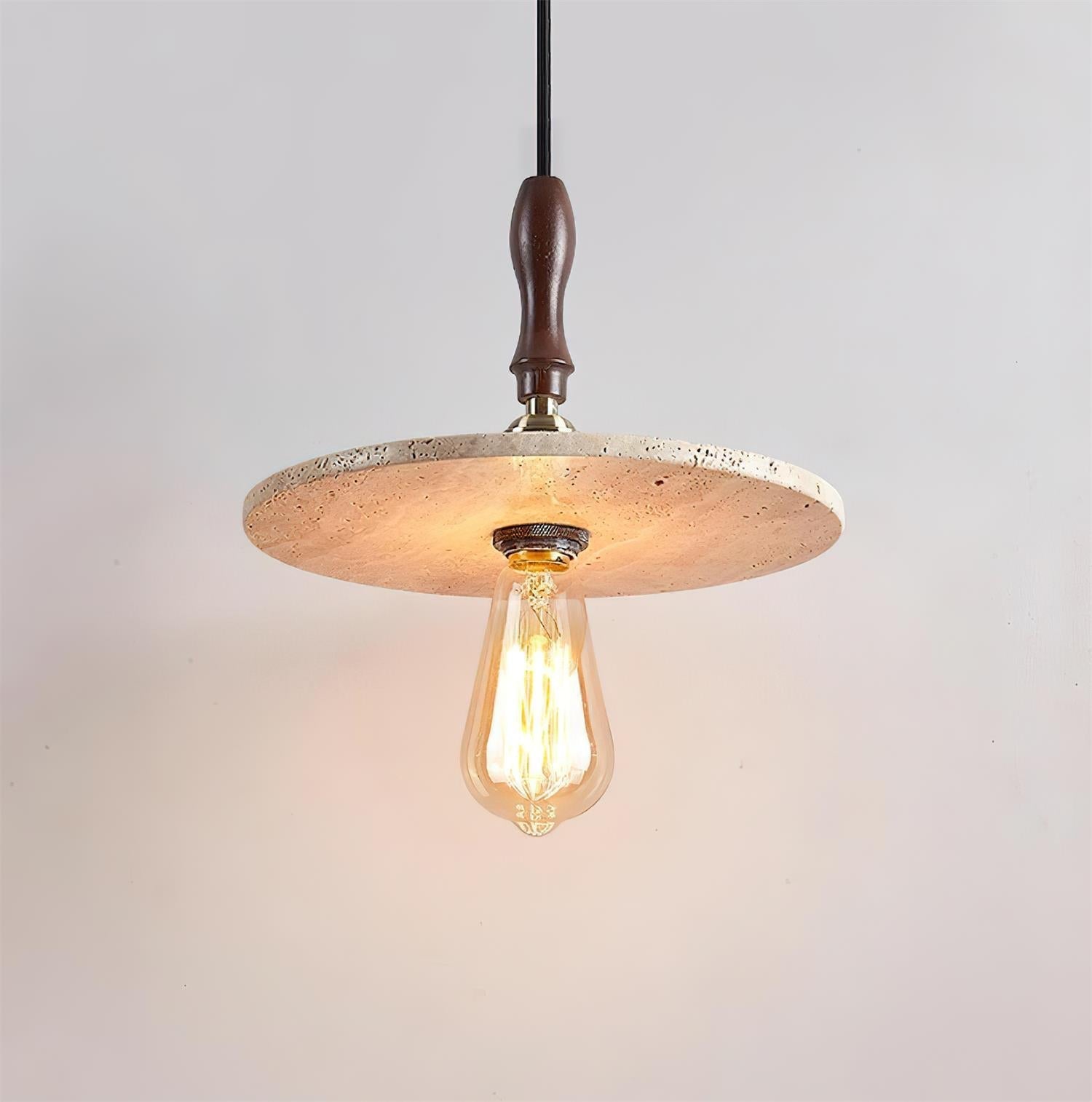 Orbit Pendant Light With Natural Travertine Disc And Walnut