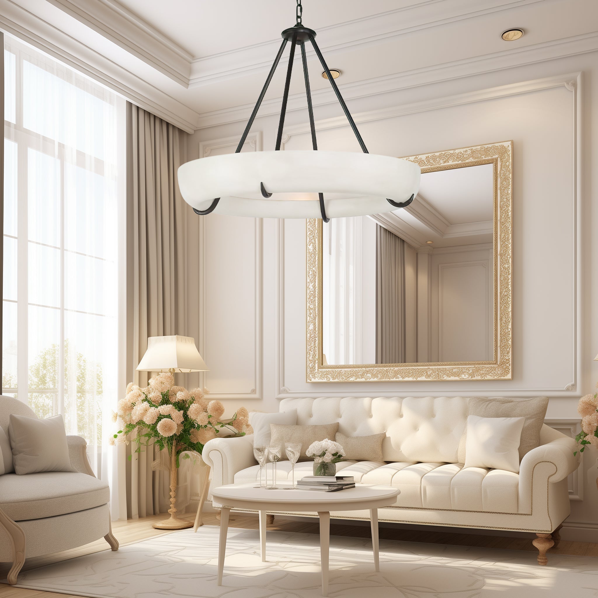 Suspension Moderne En Albâtre Avec Éclairage LED Intégré